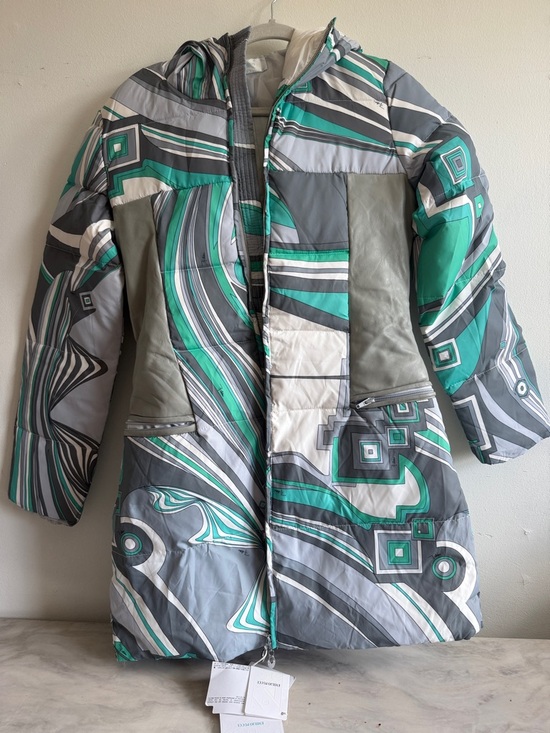 Emilio Pucci Jackets & Blazers - Emilio Pucci Gray, Teal and White Graphic Zip Coat size 40